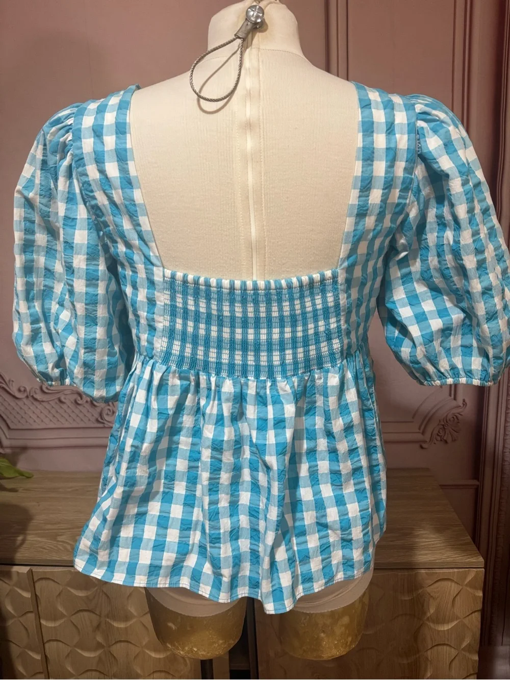 Lilly Pulitzer Sarafina turquoise oasis Gingham short sleeve top Woman 10 🐬💙
